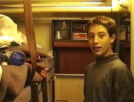 Luke in one of our sleeper bunks at Glasgow Central station